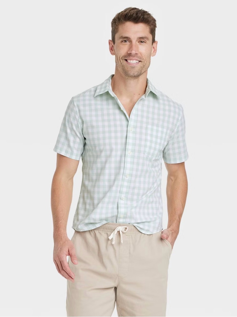 Men's Checked Short Sleeve Poplin Button-Down Shirt - Goodfellow & Co™ Mint Gree